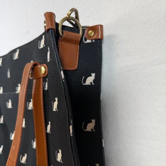 ModCloth Cat Print Tote Bag Purse Black Shoulder Bag with Strap - Picture 4 of 10